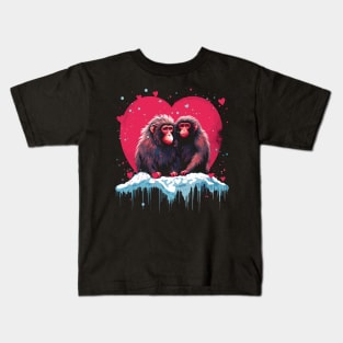 Snow Monkey Couple Valentine Kids T-Shirt